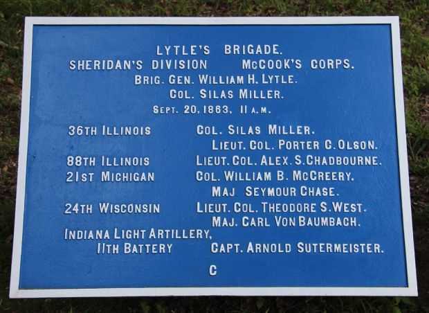 LYTLE’S BRIGADE SHERIDAN’S DIVISION WAR MEMORIAL PLAQUE A