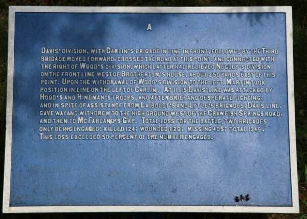 DAVIS DIVISION MC COOK’S CORPS WAR MEMORIAL PLAQUE B