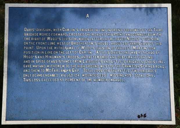 DAVIS DIVISION MC COOK’S CORPS WAR MEMORIAL PLAQUE B