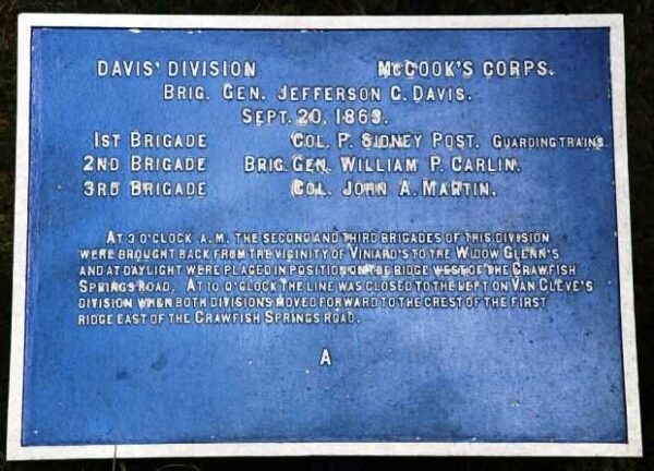 DAVIS’ DIVISION MCCOOK’S CORPS WAR MEMORIAL PLAQUE A