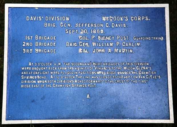 DAVIS’ DIVISION MCCOOK’S CORPS WAR MEMORIAL PLAQUE A