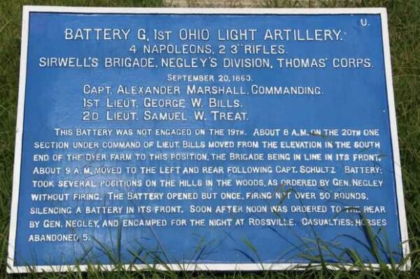 BATTERY G, 1ST OHIO LIGHT ARTILLERY WAR MEMORIAL PLAQUE