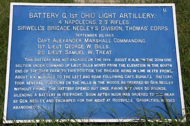 BATTERY G, 1ST OHIO LIGHT ARTILLERY WAR MEMORIAL PLAQUE