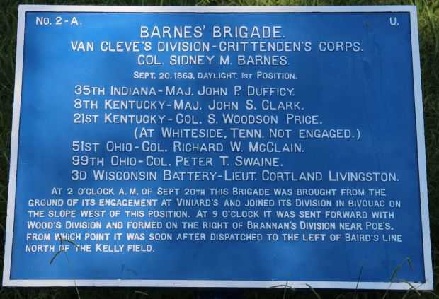 BARNES’ BRIGADE VAN CLEVE’S DIVISION-CRITTENDEN’S CORPS MEMORIAL PLAQUE