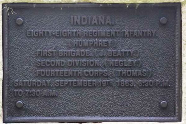 INDIANA EIGHTY-EIGHT REGIMENT INFANTRY WAR MEMORIAL PLAQUE