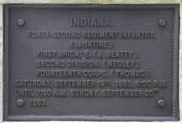 INDIANA FORTY-SECOND REGIMENT INFANTRY WAR MEMORIAL PLAQUE
