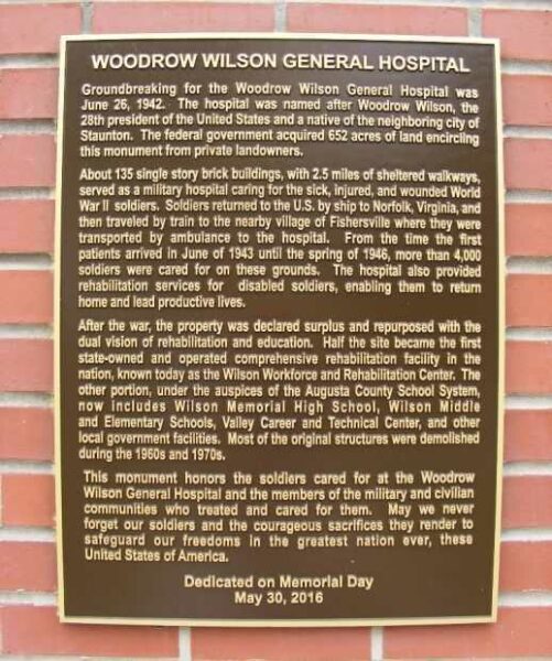 WOODROW WILSON GENERAL HOSPITAL MEMORIAL PLAQUE