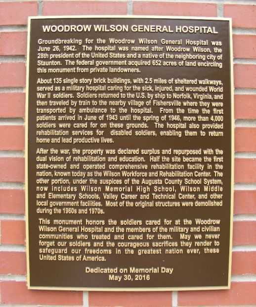 WOODROW WILSON GENERAL HOSPITAL MEMORIAL PLAQUE