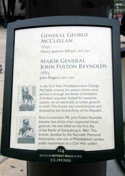 GENERAL GEORGE MCCLELLAN AND MAJOR GENERAL JOHN FULTON REYNOLDS MEMORIAL PLAQUE