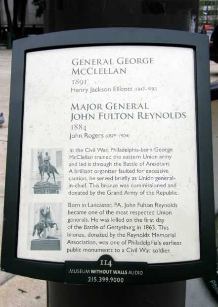 GENERAL GEORGE MCCLELLAN AND MAJOR GENERAL JOHN FULTON REYNOLDS MEMORIAL PLAQUE