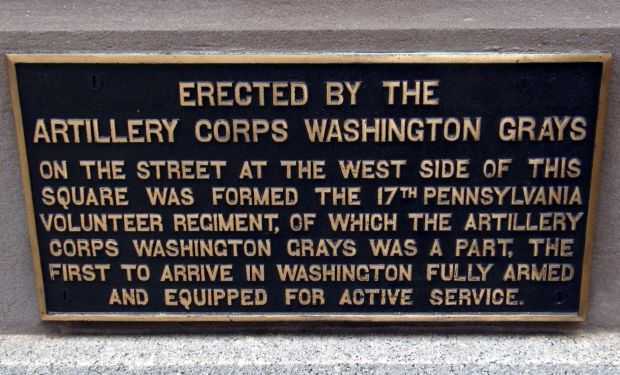 ARTILLERY CORPS WASHINGTON GRAY WAR MEMORIAL PLAQUE