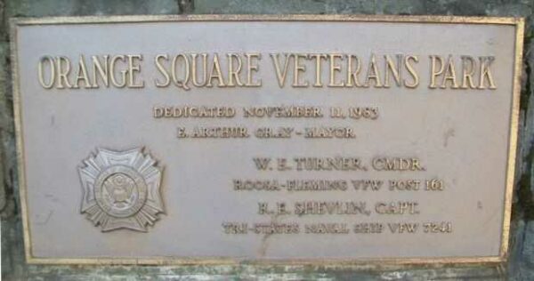 ORANGE SQUARE VETERANS PARK MEMORIAL PLAQUE
