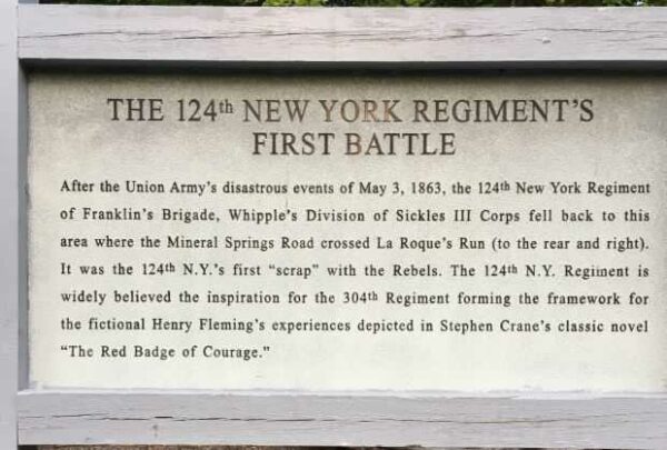 THE 124TH NEW YORK REGIMENTS FIRST BATTLE MEMORIAL MARKER