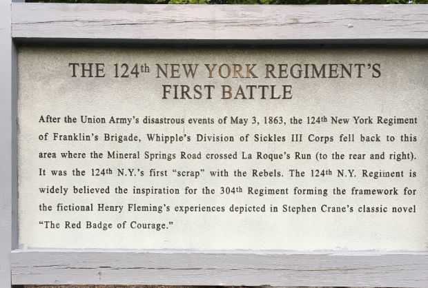 THE 124TH NEW YORK REGIMENTS FIRST BATTLE MEMORIAL MARKER