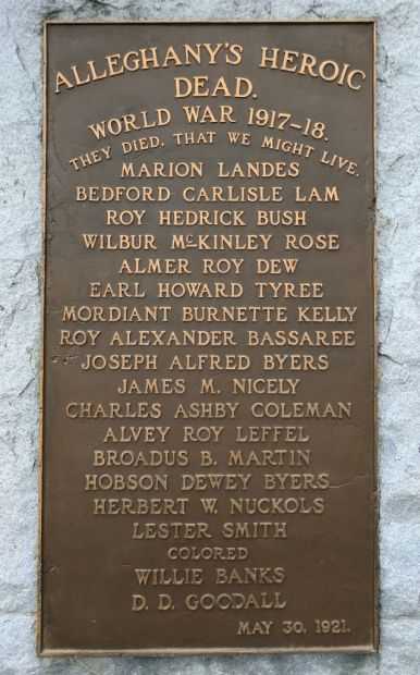 ALLEGHANY’S HEROIC DEAD WORLD WAR MEMORIAL PLAQUE