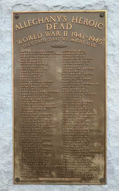ALLEGHANY’S HEROIC DEAD WORLD WAR II MEMORIAL PLAQUE