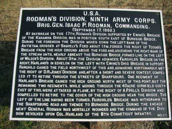 RODMAN’S DIVISION, NINTH ARMY CORPS WAR MEMORIAL PLAQUE