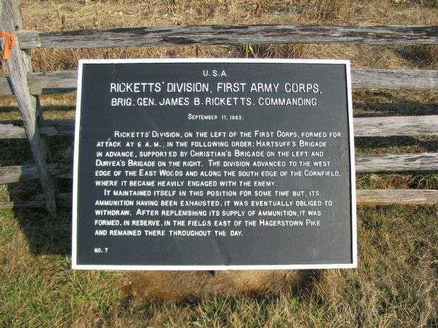 RICKETTS’ DIVISION, FIRST ARMY CORPS WAR MEMORIAL PLAQUE III
