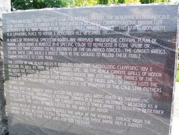 VETERANS MEMORIAL GOLD STAR HEALING & PEACE GARDEN PANEL A