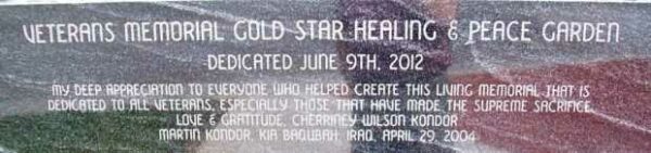 VETERANS MEMORIAL GOLD STAR HEALING & PEACE GARDEN DEDICATION STONE