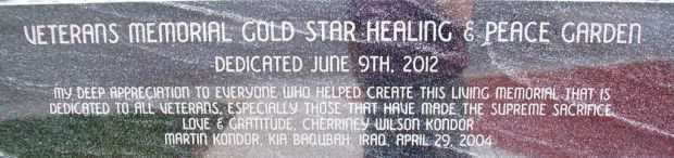 VETERANS MEMORIAL GOLD STAR HEALING & PEACE GARDEN DEDICATION STONE