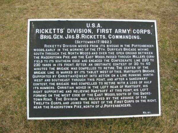 RICKETTS’ DIVISION, FIRST ARMY CORPS WAR MEMORIAL PLAQUE