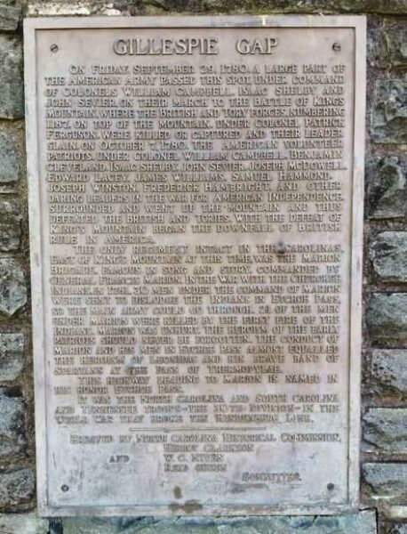 GILLESPIE GAP, REVOLUTIONARY WAR MEMORIAL PLAQUE