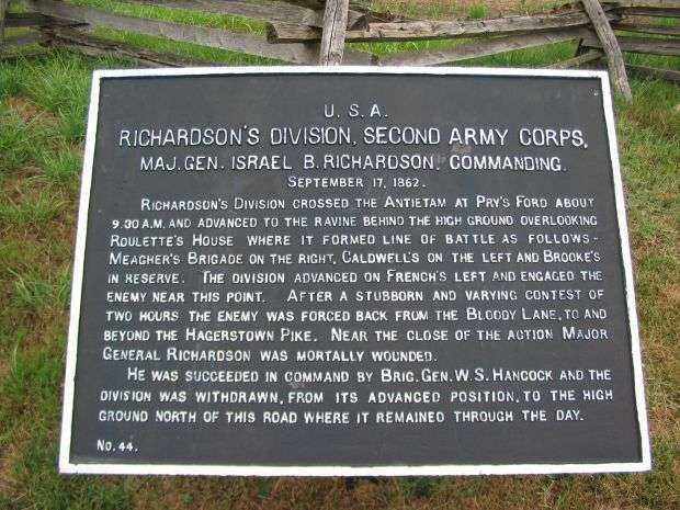 RICHARDSON’S DIVISION, SECOND ARMY CORPS WAR MEMORIAL PLAQUE