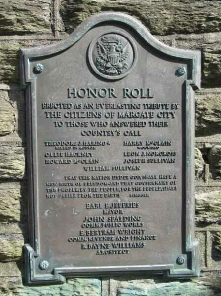 MARGATE CITY WORLD WAR I MEMORIAL PLAQUE