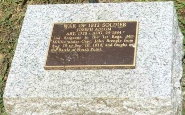 WAR OF 1812 SOLDIER JOSEPH ADLUM MEMORIAL PLAQUE