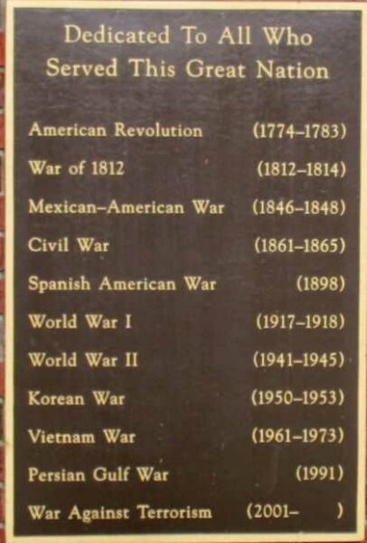 WEST COLLEGE CORNER VETERANS MEMORIAL PLAQUE B