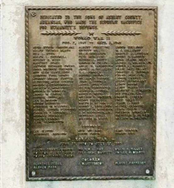ASHLEY COUNTY WORLD WAR II AND KOREAN WAR MEMORIAL PLAQUE