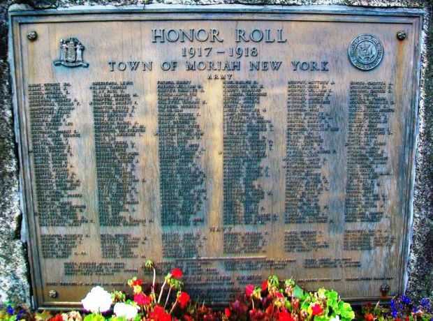 TOWN OF MORIAH WORLD WAR I HONOR ROLL AND FLAG POLE MEMORIAL PLAQUE A