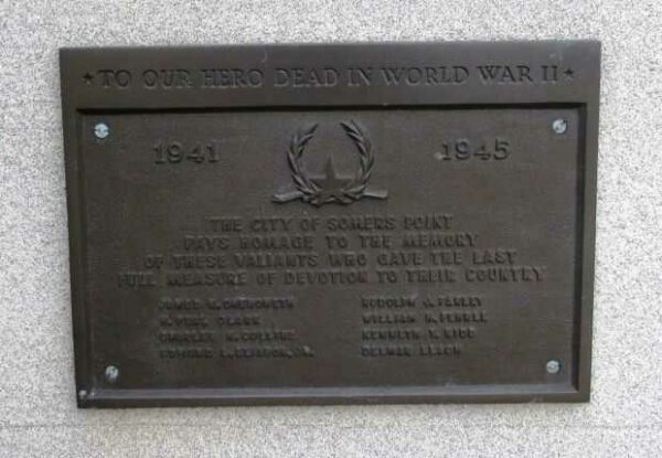 SOMERS POINT WORLD WAR II MEMORIAL PLAQUE