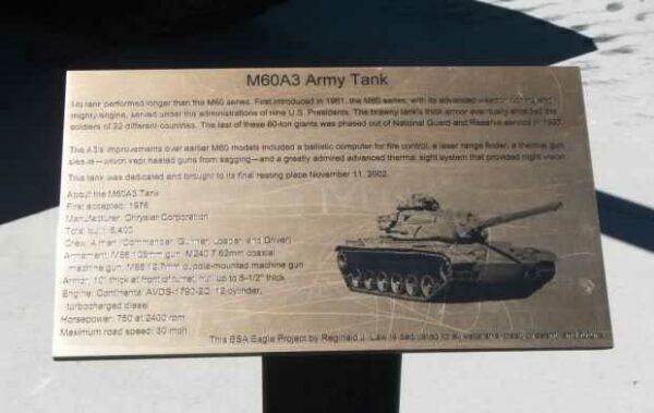 M60A3 ARMY TANK MEMORIAL PLAQUE