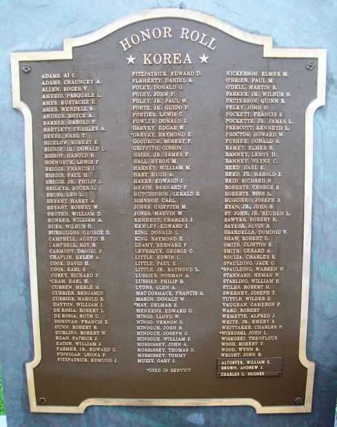 VETERANS MEMORIAL PARK KOREAN WAR PLAQUE