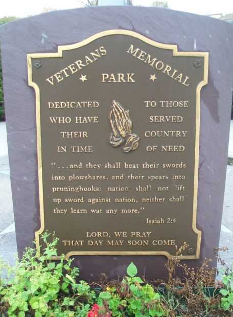 VETERANS MEMORIAL PARK PLAQUE