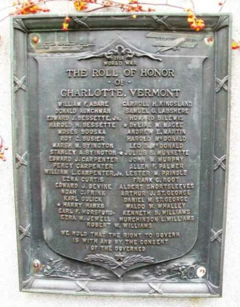 CHARLOTTE WORLD WAR ROLL OF HONOR MEMORIAL PLAQUE