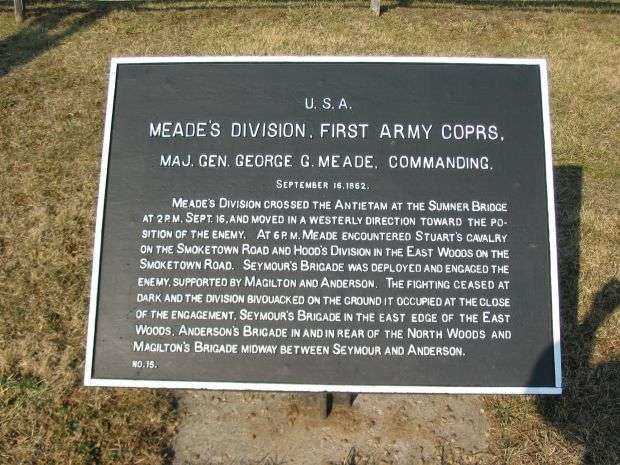 MEADE’S DIVISION, FIRST ARMY CORPS WAR MEMORIAL PLAQUE