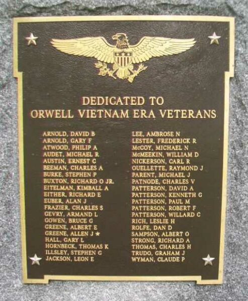 ORWELL VIETNAM ERA VETERANS MEMORIAL PLAQUE