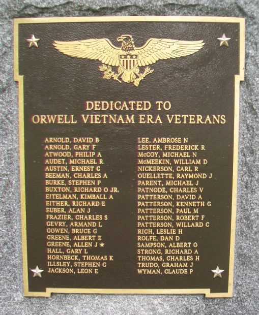 ORWELL VIETNAM ERA VETERANS MEMORIAL PLAQUE