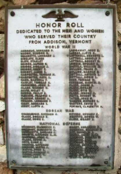 ADDISON HONOR ROLL WAR MEMORIAL PLAQUE