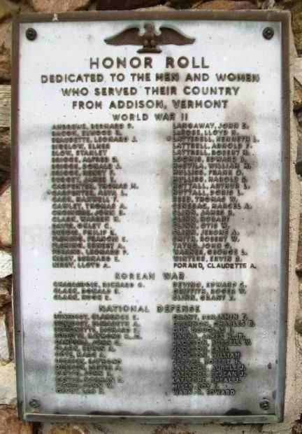 ADDISON HONOR ROLL WAR MEMORIAL PLAQUE