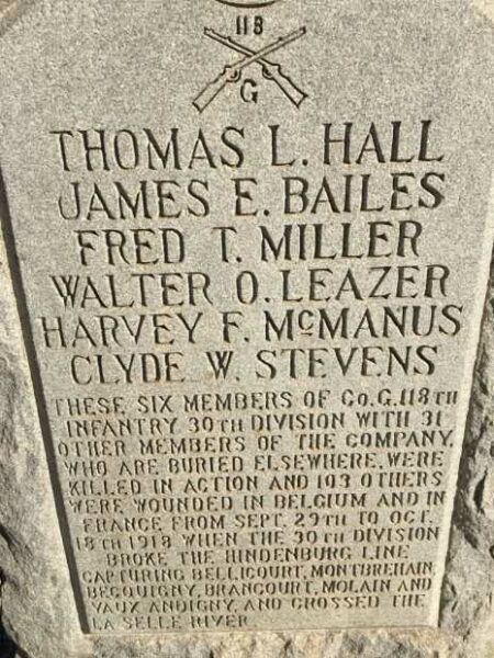 CO. G, 118TH INFANTRY, 30TH DIVISION WORLD WAR I MEMORIAL