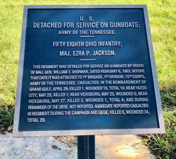 U.S. DETACHED FOR SERVICE ON GUNBOATS; FIFTY EIGHT OHIO INFANTRY MEMORIAL PLAQUE