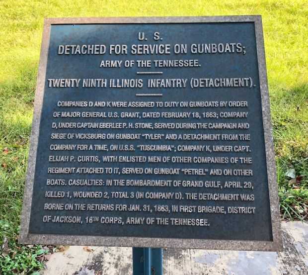 U.S. DETACHED FOR SERVICE ON GUNBOATS; TWENTY NINTH ILLINOIS INFANTRY MEMORIAL PLAQUE
