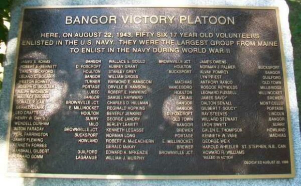 BANGOR VICTORY PLATOON WAR MEMORIAL PLAQUE