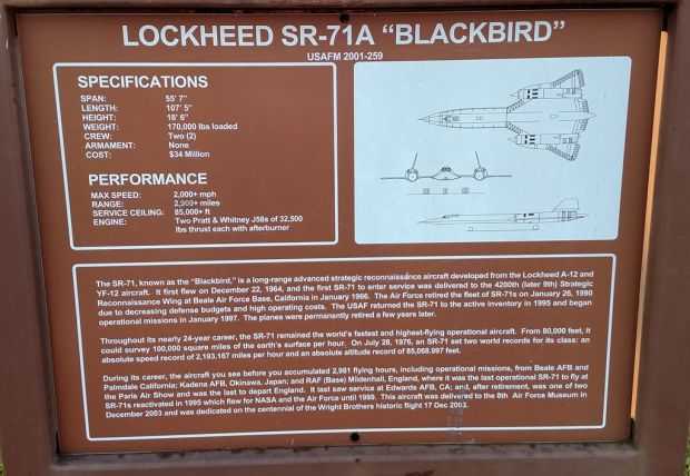LOCKHEED SR-71A “BLACKBIRD” MEMORIAL AIRPLANE PLAQUE