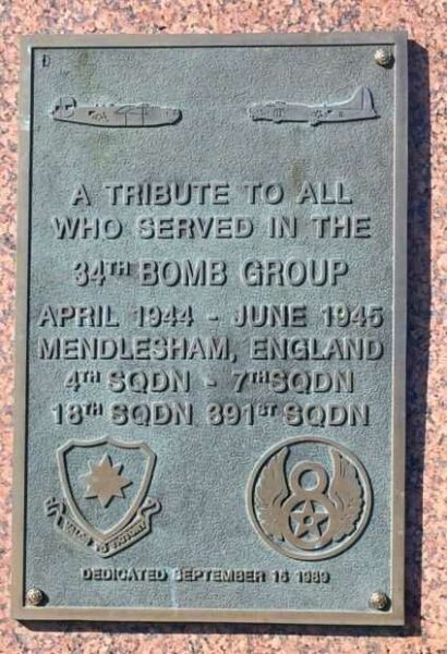 34TH BOMB GROUP WAR MEMORIAL PLAQUE