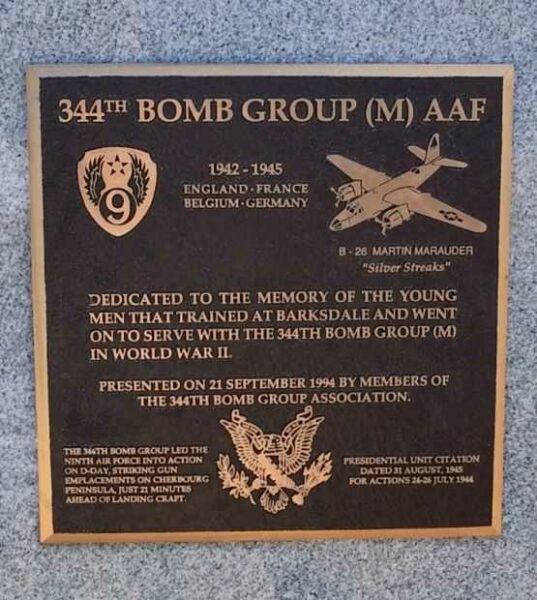 344TH BOMB GROUP (M) AAF WAR MEMORIAL PLAQUE